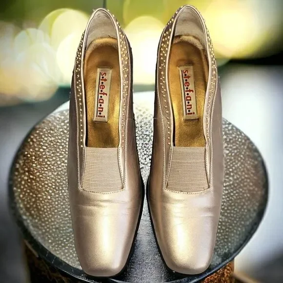 Stefani gold leather beads vintage chunky heels - Picture 2 of 5